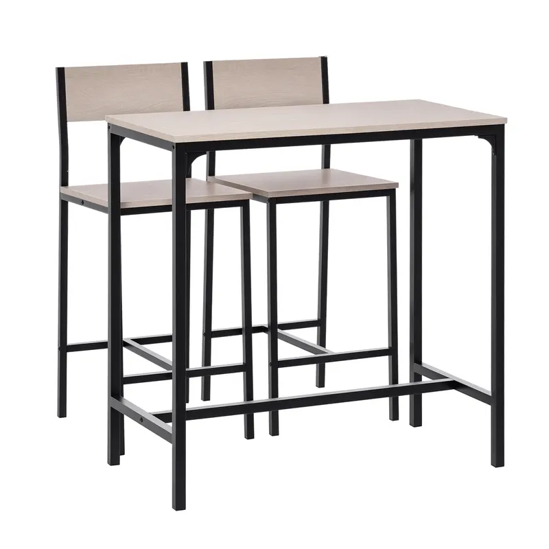 HOMCOM Set de Bar Bartisch cu 2 Taburete cu Spătar înalt pentru Bucătărie, Natural | Romania