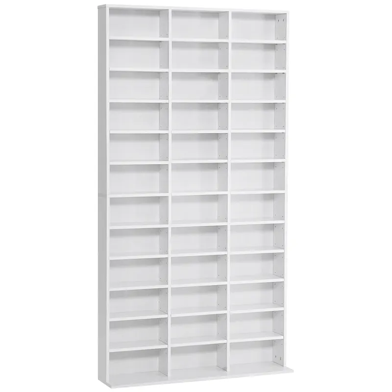 HOMCOM Bibliotecă CD de perete cu 36 de rafturi reglabile, 195 x 102 x 23.5cm, alb | Romania