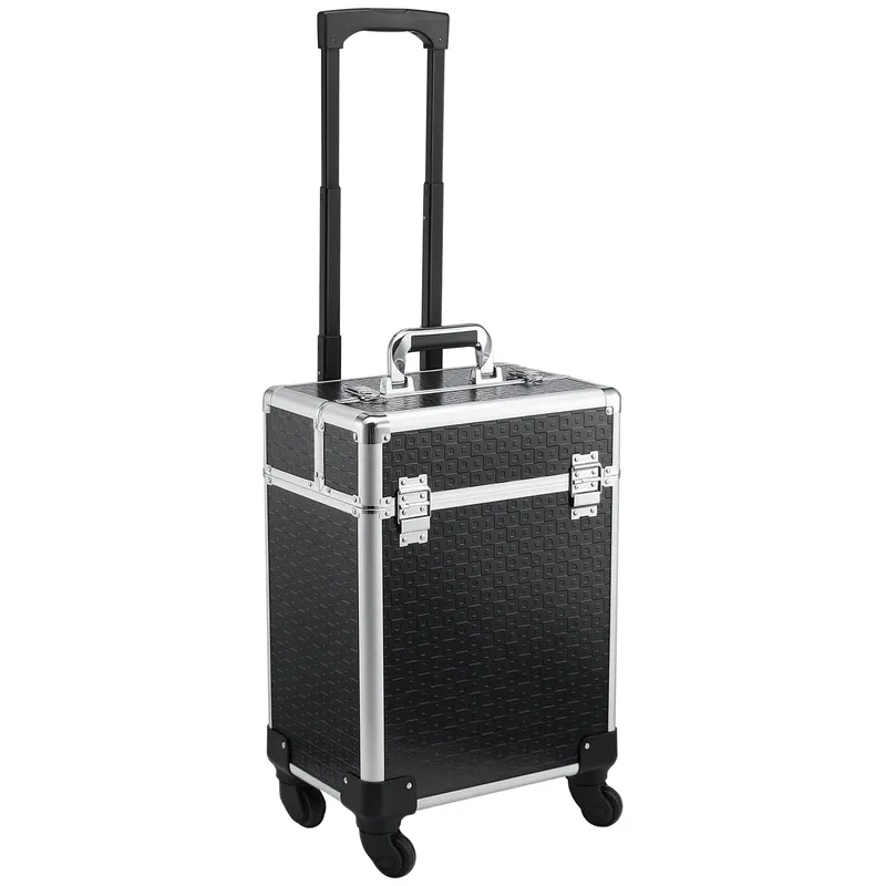 HOMCOM Valiza trolley pentru machiaj, geantă cosmetica cu mâner telescopic reglabil 34L x 24l x 52H cm aluminiu negru | Romania