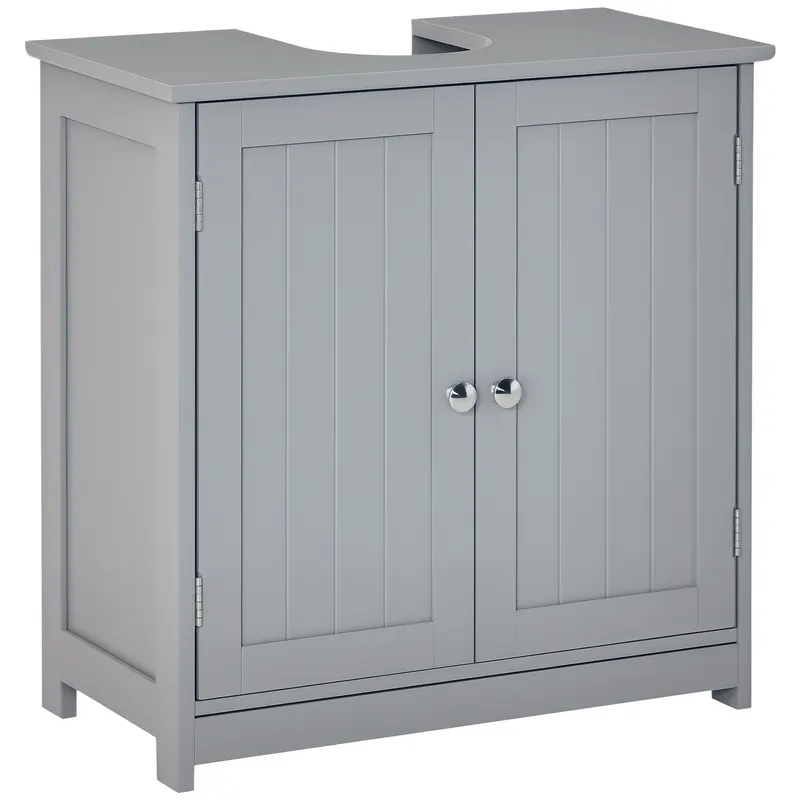 kleankin Mobilier baie sub chiuvetă - mobilier sub-vasă - dulap 2 uşi cu raft 60L x 30l x 60H cm - din lemn Gri | Romania