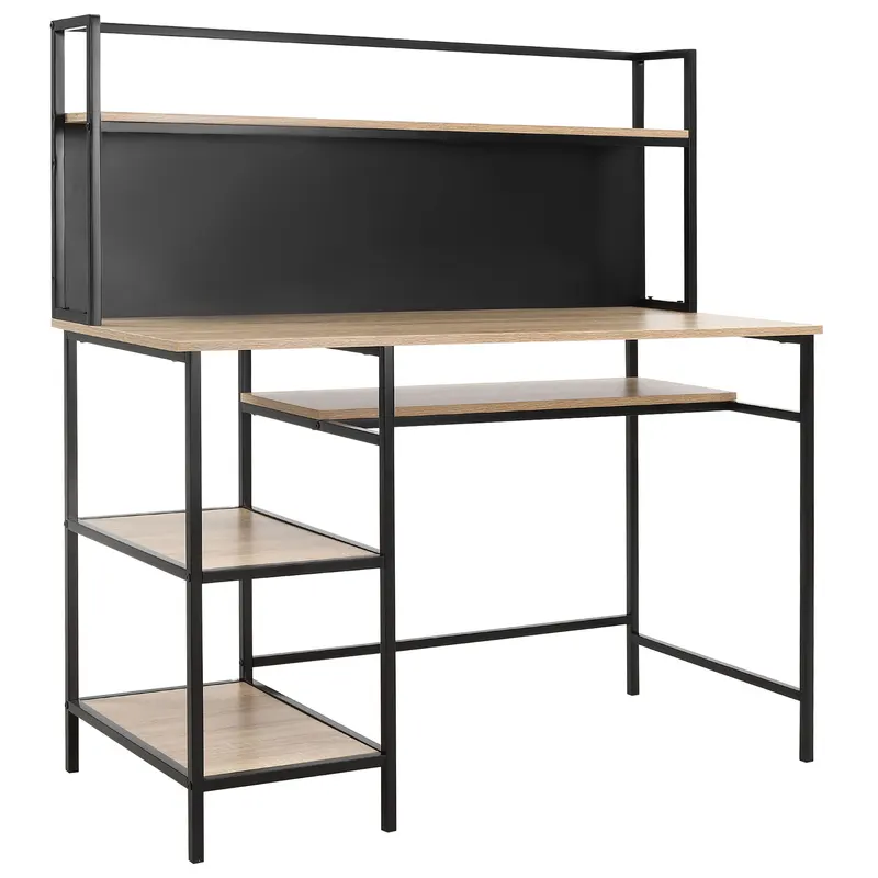 HOMCOM Birou cu depozitare birou informatic cu 4 rafturi, blat mare și panou negru pentru sufragerie cameră 120L x 53l x 126Î cm, stejar și negru | Romania