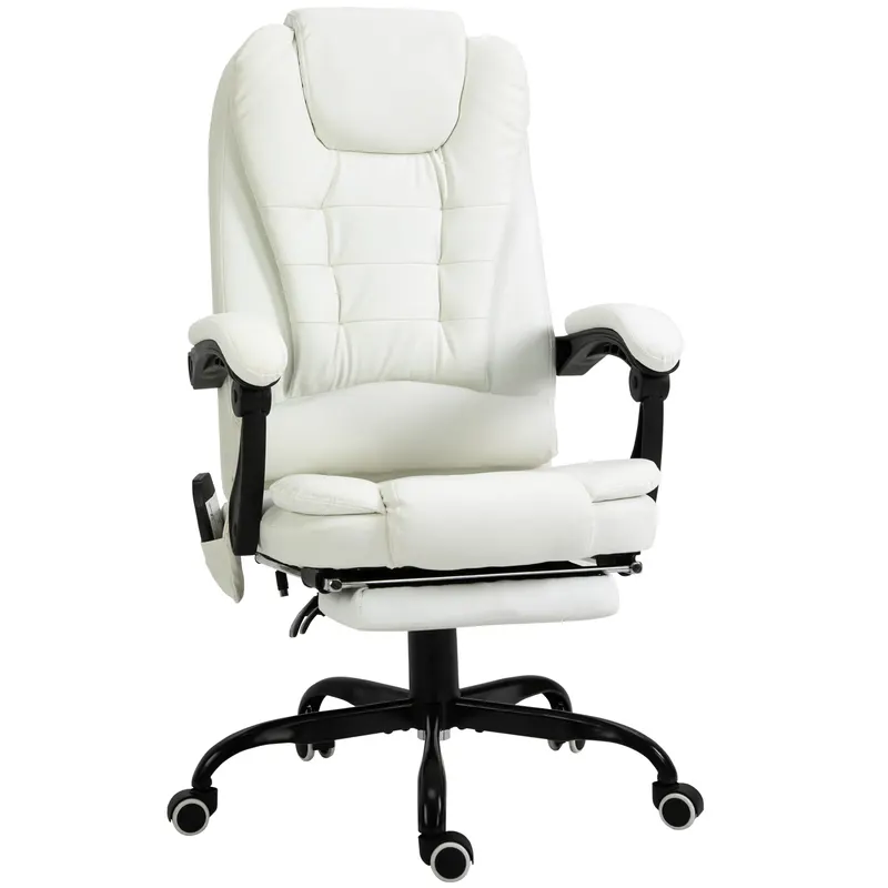 Vinsetto Scaun de birou de masaj, scaun de birou, scaun ergonomic cu înălțime reglabilă, spătar inclinabil și telecomandă cu fir, suport pentru picioare retractabil și pivotant la 360°, alb | Romania