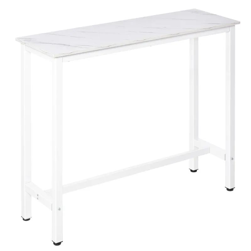 HOMCOM Masă de Bar Masă Înaltă cu Blat din Melamină Efect de Marmură și Picioare din Oțel Stil Modern pentru Bucătărie Cafenea Sufragerie 120x40x100 cm Alb | Romania
