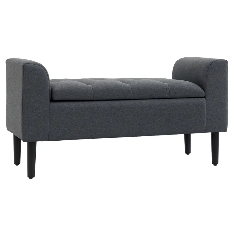 HOMCOM Bancă de Scaun cu Depozitare, Bancă Tapitată cu Aspect de In, Picioare de Lemn, Bancă de Pat cu Capacitate de încărcare de până la 130 kg, pentru Sufragerie Dormitor Hol, 116 x 44 x 58 cm Gri Închis | Romania