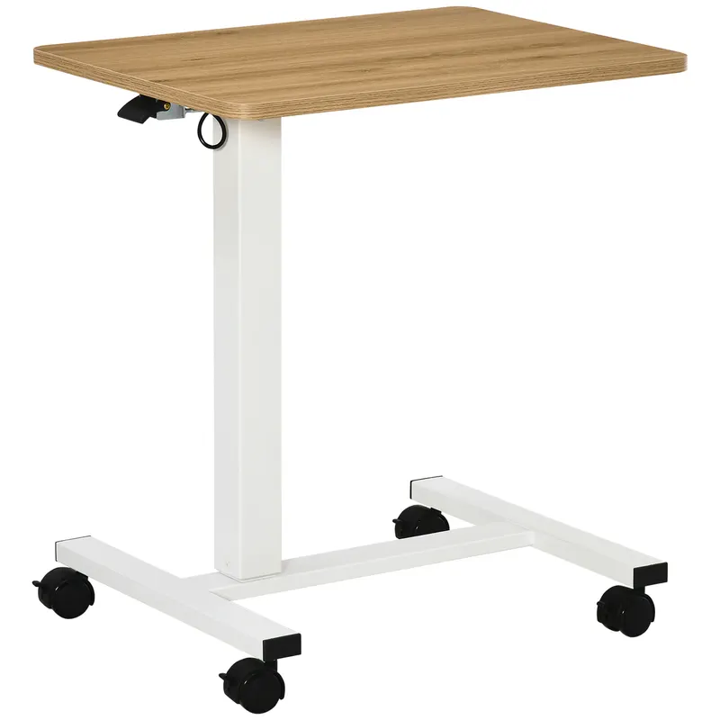 HOMCOM Birou reglabil în înălțime cu 4 roți tip C 65 cm x 48 cm x 70-110 cm, Natură + Alb | Romania