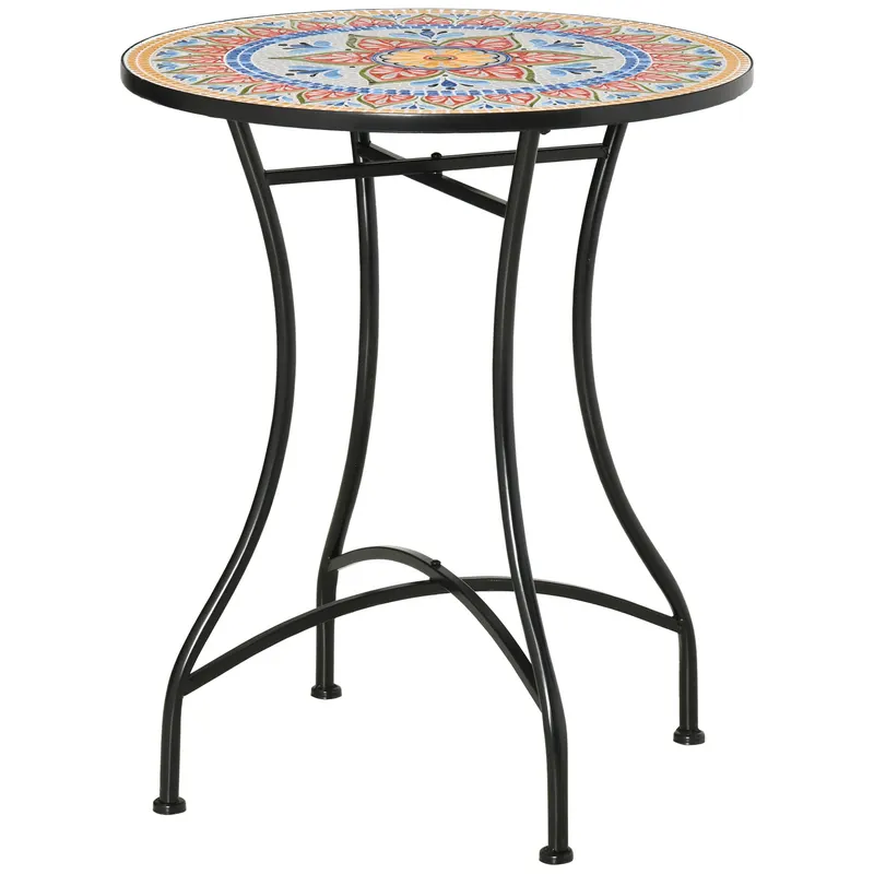 Outsunny Masa Rotunda Stil Bistro de 60 cm cu Mozaic pentru Gradina, Veranda, Exterior, Balcon, Gri | Romania