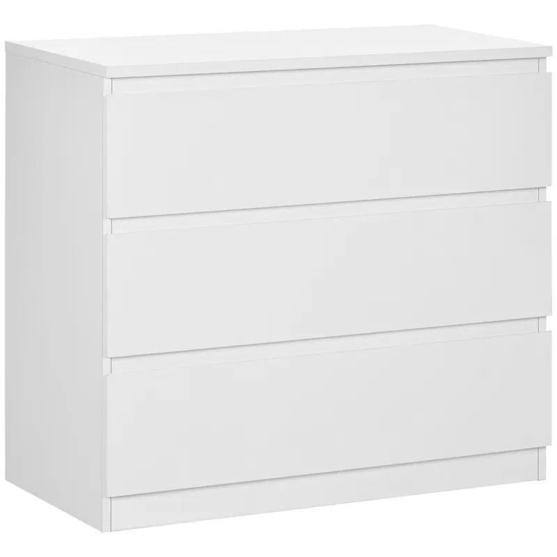 HOMCOM Comodă cu 3 Sertare Modernă fără Mânere pentru Dormitor și Sufragerie, 80x39x73 cm, Alb | Romania