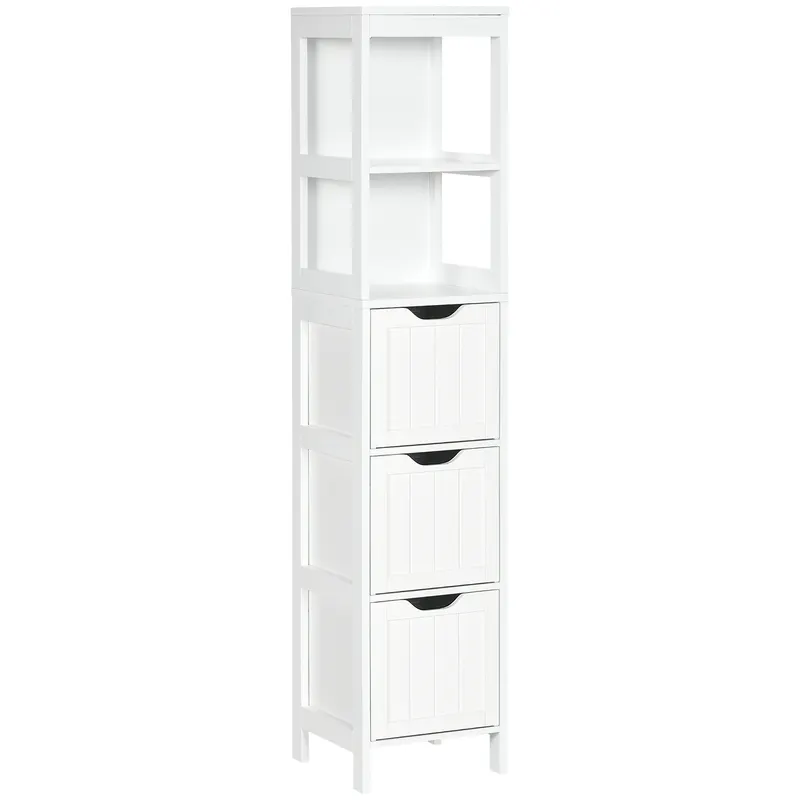 HOMCOM Coloană înaltă de Baie Îngustă cu 3 Sertare și 2 Rafturi Deschise Stil Modern 30x30x141,6 cm Alb | Romania