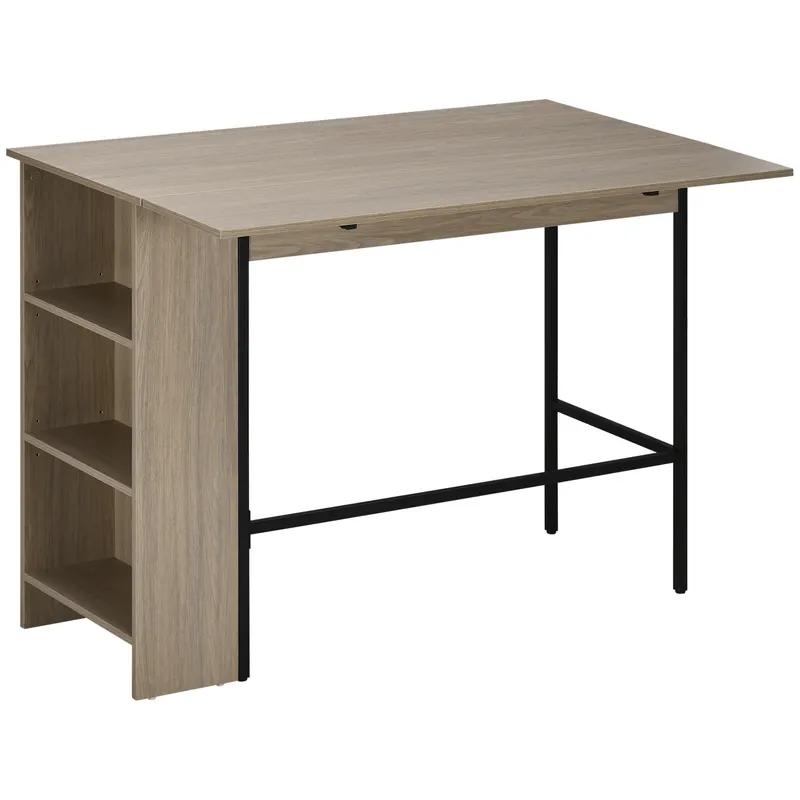 HOMCOM Insulă centrală masă de bar cu masă rabatabilă și 3 rafturi 120 x 76 x 91,4 cm gri deschis | Romania