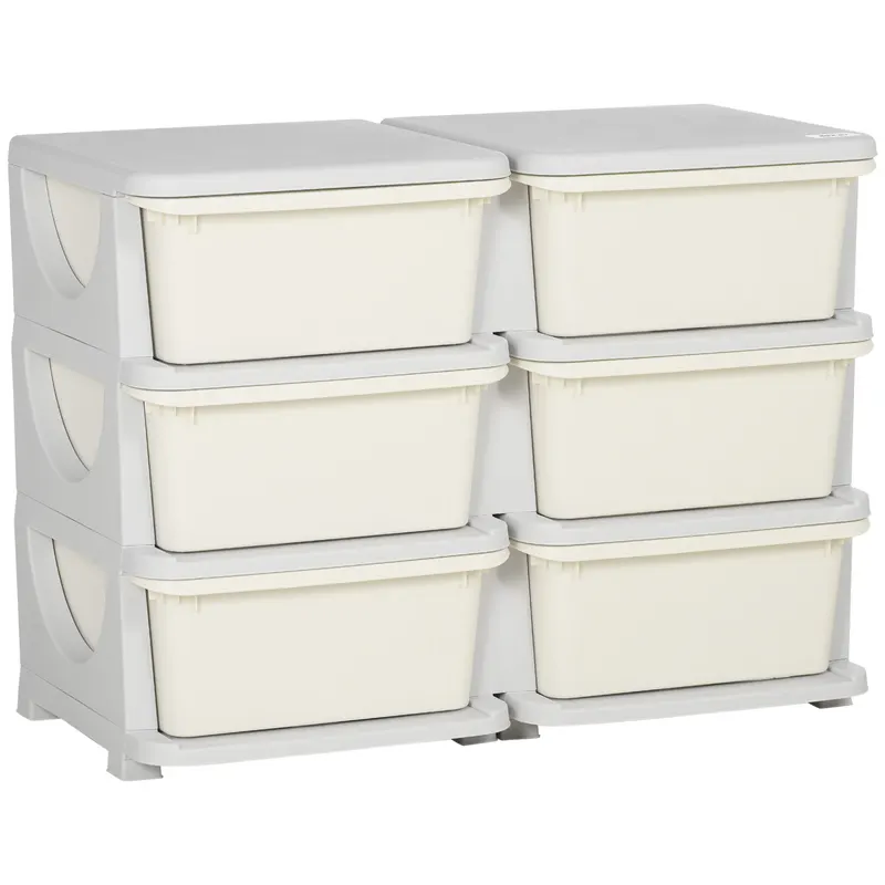 HOMCOM Comodă cu 6 Sertare pentru Copii 3-6 Ani cu Margini Rotunjite, din PP Crem, 75x37x56.5 cm | Romania