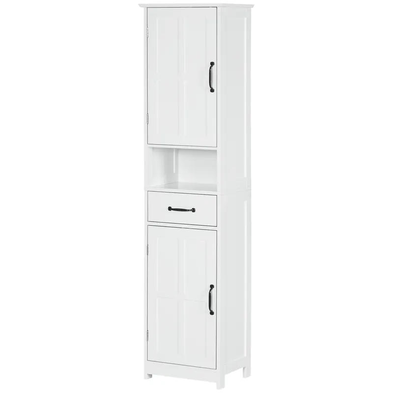 kleankin Dulap Modern pentru Baie, Mobilier Îngust cu Raft Deschis, Sertar, Uși Încastrate și Rafturi Ajustabile Alb | Romania