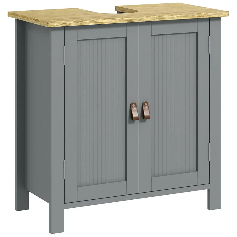 kleankin Mobilier subchiuvetă 2 uși raft reglabil 2 etaje în interior mânere din PU 60 x 30 x 60 cm gri | Romania