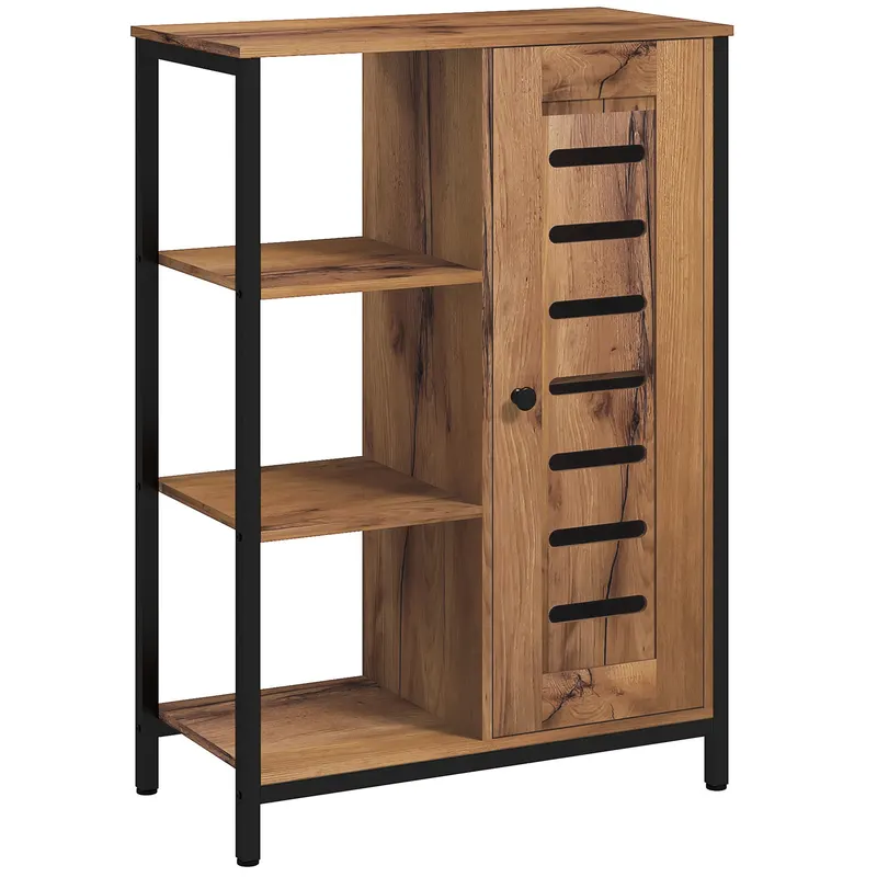 kleankin Mobilier de baie pe picior design industrial structură de oțel 3 rafturi deschise 60 x 30 x 85 cm marron rustic | Romania