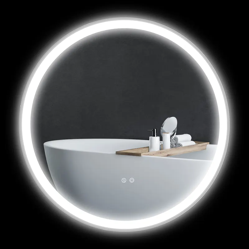 kleankin Oglindă rotundă luminată cu LED pentru baie Ø 80 cm montabil cu iluminare 3 culori comutator tactil 46W alb argintiu | Romania