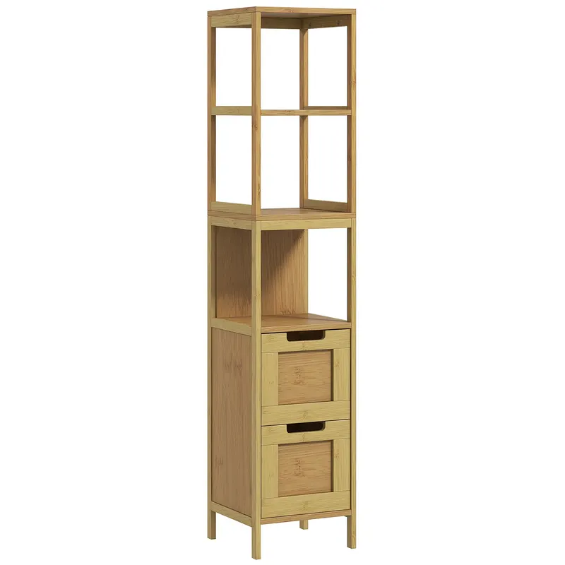kleankin Dulap Baie Stil Natural dim. 30L x 30l x 144H cm 3 rafturi 2 sertare Bambus | Romania