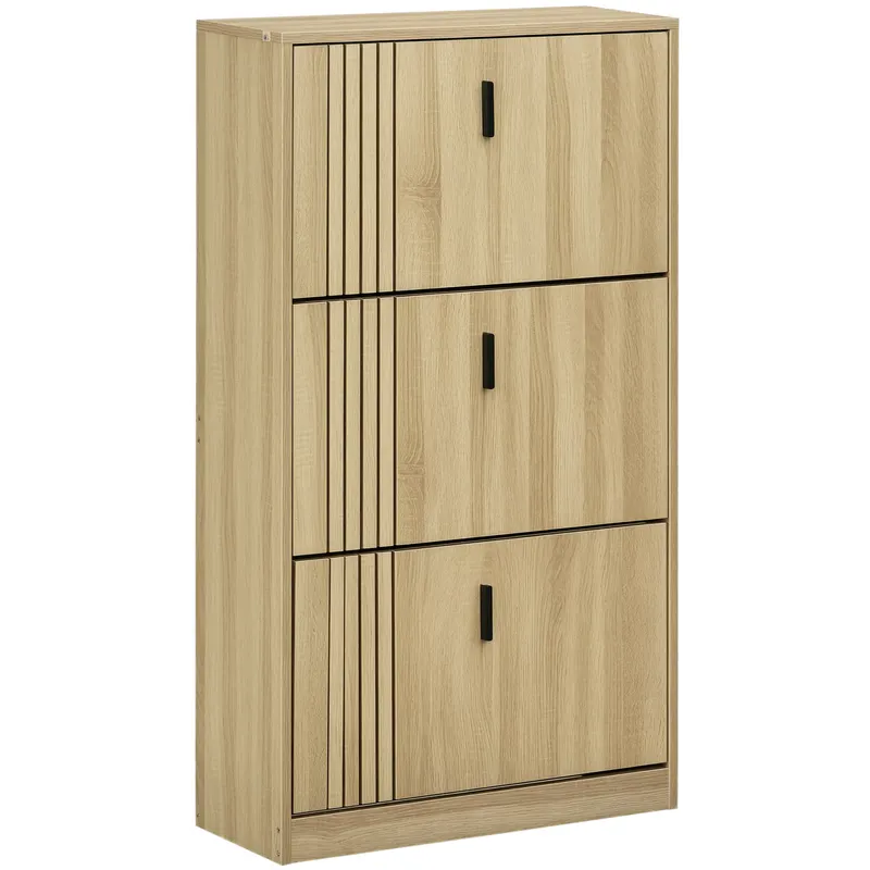 HOMCOM Dulap de pantofi cu 3 uși culisante 18 perechi capacitate mare pentru intrare hol living 63 x 24 x 117 cm stejar | Romania