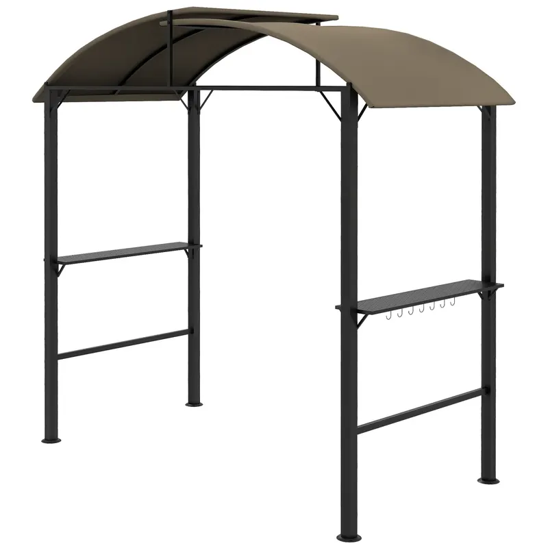 Outsunny Pavilion Grătar, 2 Blaturi Laterale, Cârlige, Cadru din Oțel, 1,1 x 2,3m, Khaki | Romania