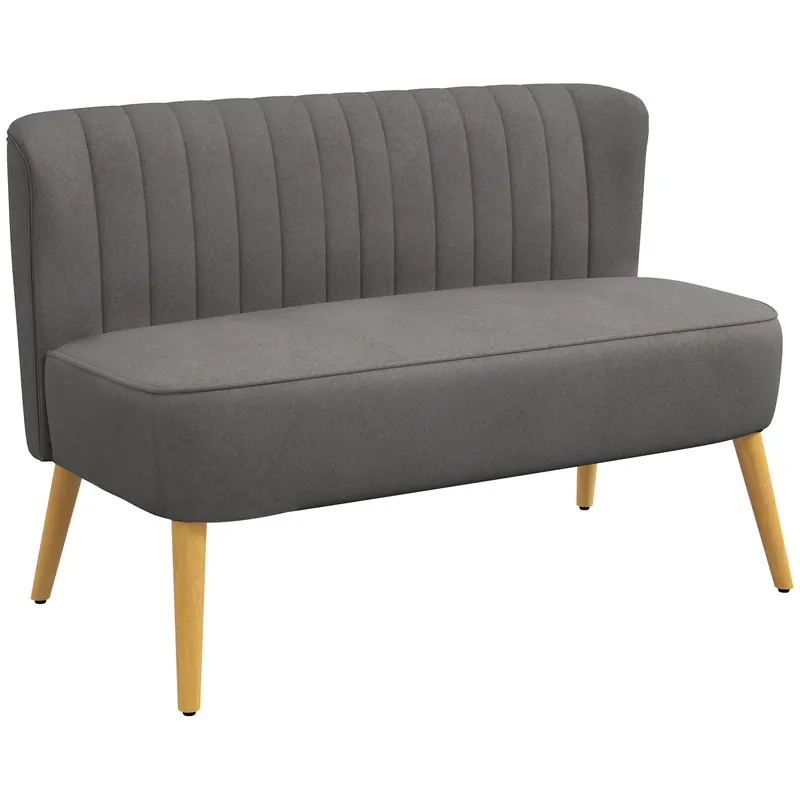 HOMCOM Canapea retro 2 locuri, picioare din lemn, 117 cm x 56,5 cm x 77 cm, gri închis | Romania