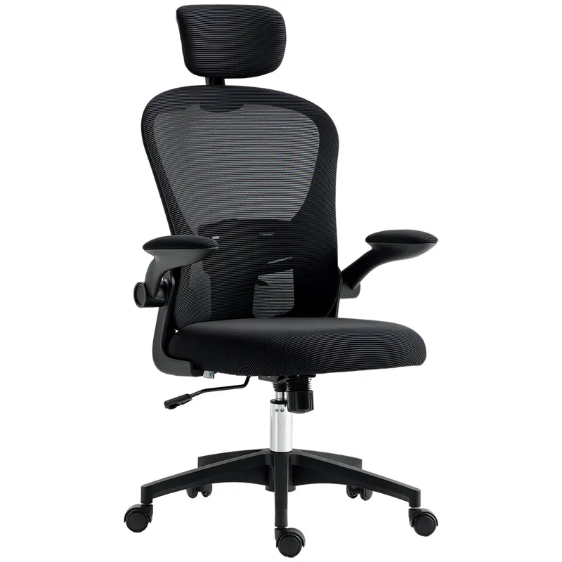 Vinsetto Scaun de Birou din Plasă Scaun de Escritorio Spătar Înalt Suport de Cap Ajustabil Suport Lombar 4D 62x64x120 cm Negru | Romania