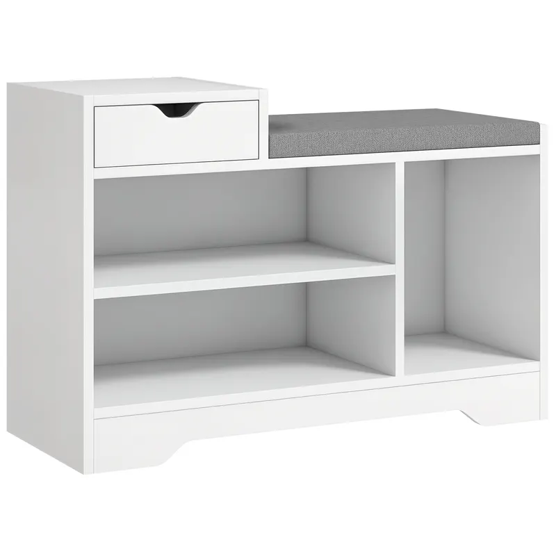 HOMCOM Mobilier și banc pentru pantofi 1 sertar și 3 compartimente, capacitate 5 perechi MDF, 76,5L x 30A x 52Î cm | Romania