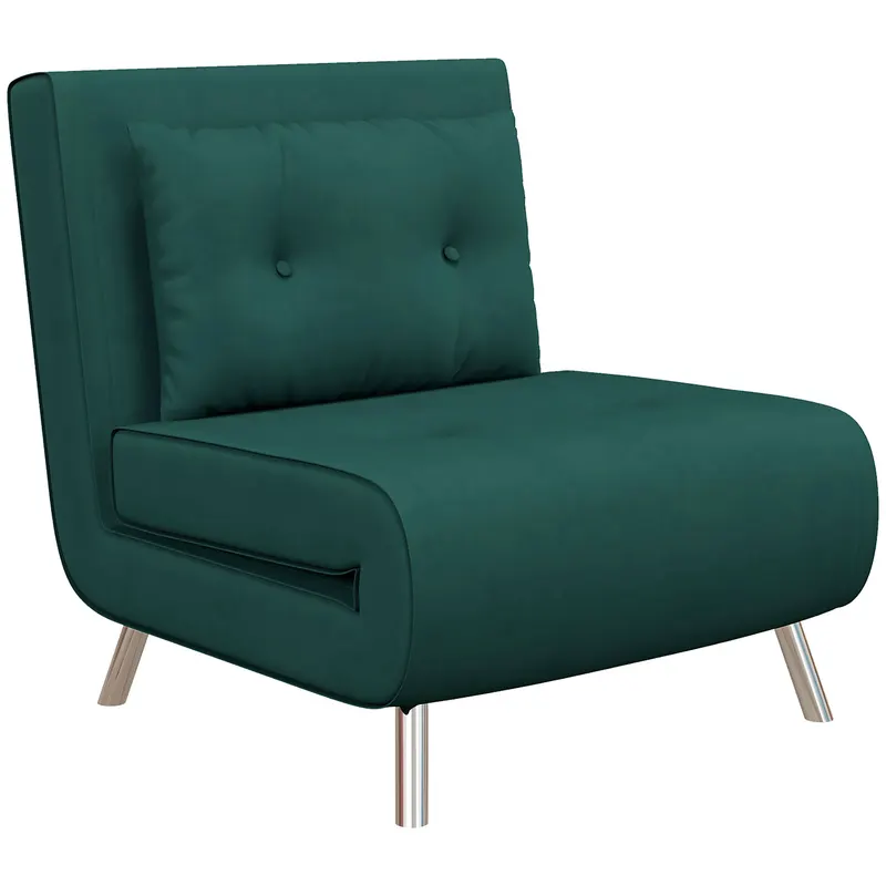 HOMCOM Fotoliu recliner cu funcție de pat, butoane decorative, aspect de pânză, 77 cm x 88 cm x 83 cm, Verde | Romania