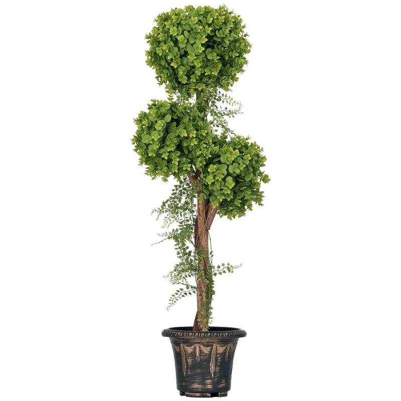 HOMCOM Plante Artificiale Arbore Artificial 3 Bile de Buxus cu Ghiveci de Ciment, Interior și Exterior, Înălțime 115 cm | Romania