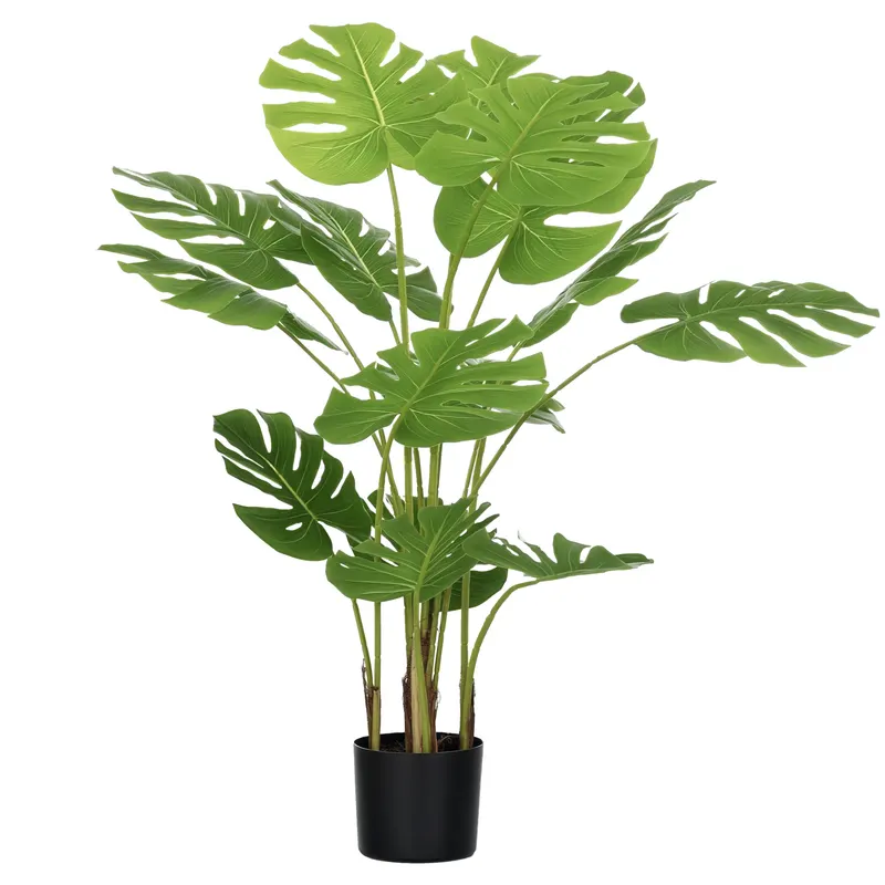 HOMCOM Plantă Artificială Realistică Monstera Deliciosa, 1 Ghiveci Suplimentar și Pământ de Ciment, 17,5 cm x 17,5 cm x 120 cm, Verde | Romania