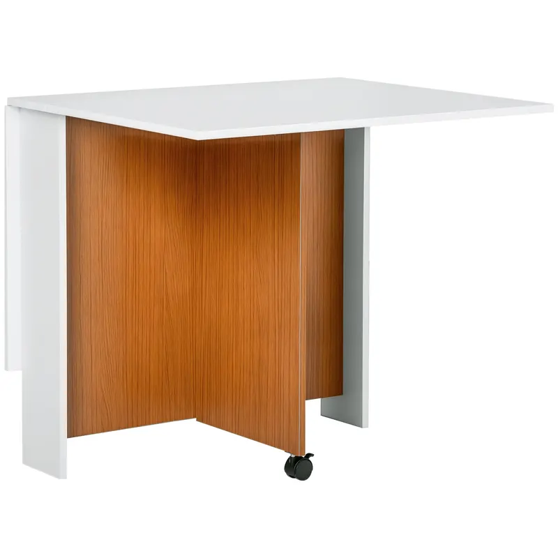 HOMCOM Masă extensibilă pliabilă mobilă cu design modern, 120 cm x 80 cm x 73 cm, Tei + Alb | Romania
