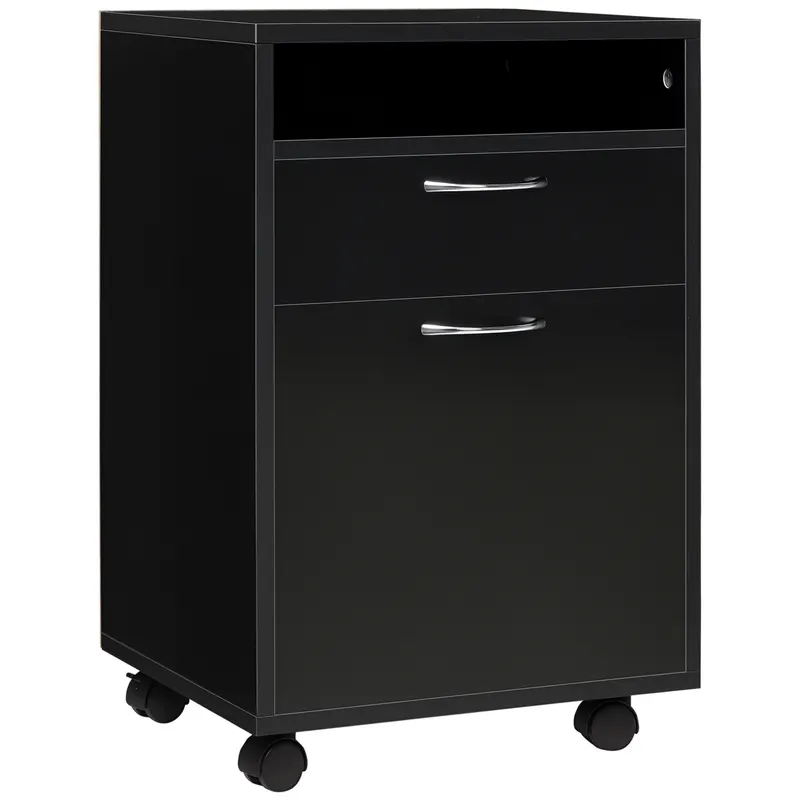 HOMCOM Unitate mobilă cu sertare Container, 1 Raft, 1 Sertar, 40 cm x 35 cm x 60 cm, Negru | Romania