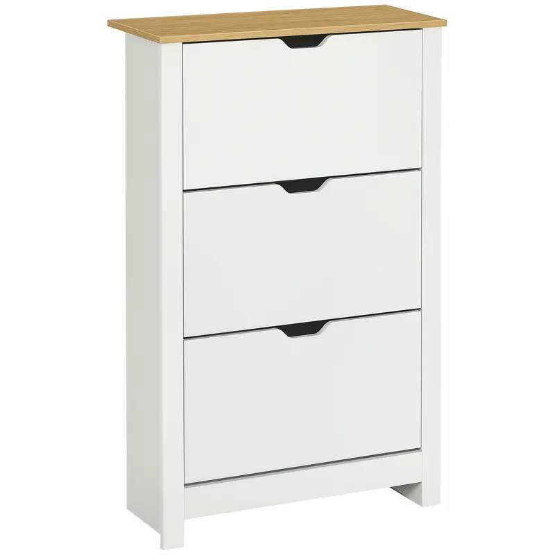 HOMCOM Raft pentru pantofi cu 3 compartimente, capacitate 18 perechi, 72x26x112 cm, alb + maro | Romania