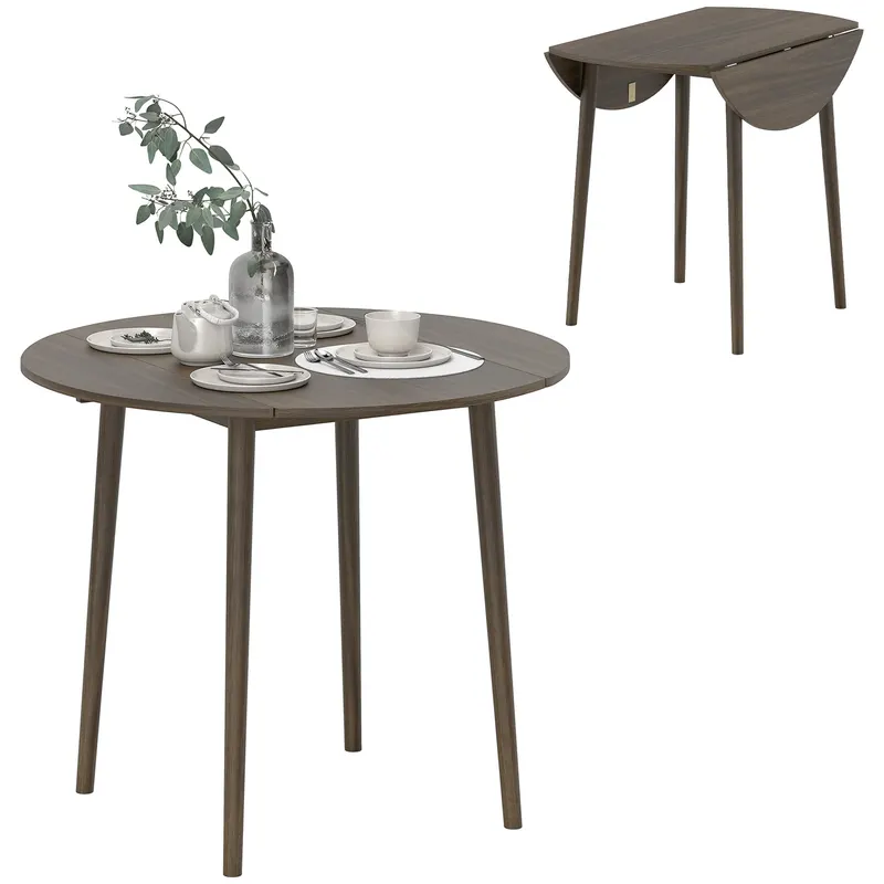 HOMCOM Masa de dining plianta 2 abatante, masa rotunda extensibila pentru 4 persoane, picioare din lemn Ø 89 x 73,5 cm, gri | Romania