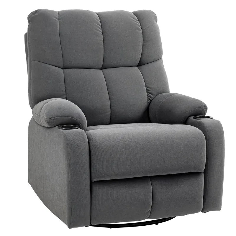 HOMCOM Scaun de relaxare cu suport pentru picioare, scaun de așezare, drehbar, până la 150 kg, cadru din oțel, 88x96x108cm, Gri inchis | Romania
