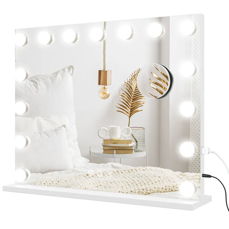 HOMCOM Oglindă de Machiaj cu LED-uri, 3 moduri de lumină, dimabilă, control tactil, USB, 58x48cm, Alb | Romania