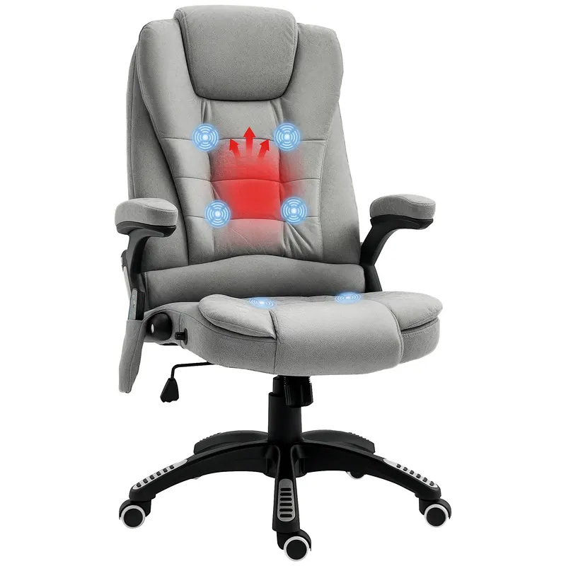 Vinsetto Scaun de șef cu funcție de masaj și încălzire, ergonomic, reglabil, până la 120 kg, Gri | Romania