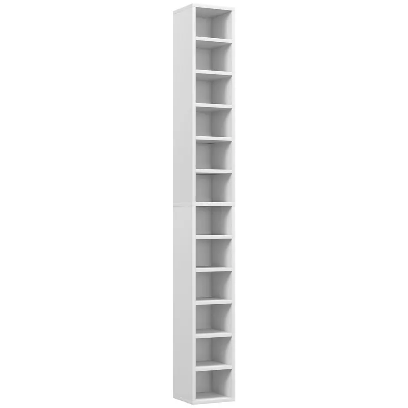 HOMCOM Raft Bibliotecă pentru CD-uri cu 12 rafturi, din MDF și panou aglomerat, 21x20x175 cm, Alb | Romania