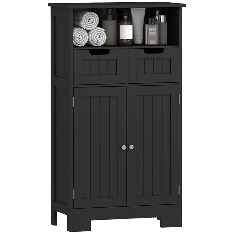 kleankin Mobilier Baie Multi-rangamente Mare Niche 2 sertare Dulap Ușă Dublă cu raft Negru | Romania