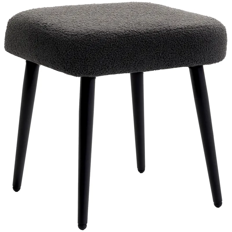 HOMCOM Taburet, suport pentru picioare, scaun captusit, aspect casmir, picioare din otel, 42 x 42 x 47 cm, Gri inchis | Romania