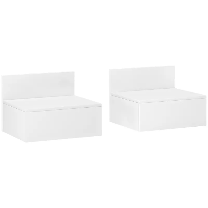 HOMCOM Set de 2 Noptiere Plutitoare Mesillas de Noche pentru Dormitor cu Sertar 43x36,5x30,5 cm Alb | Romania