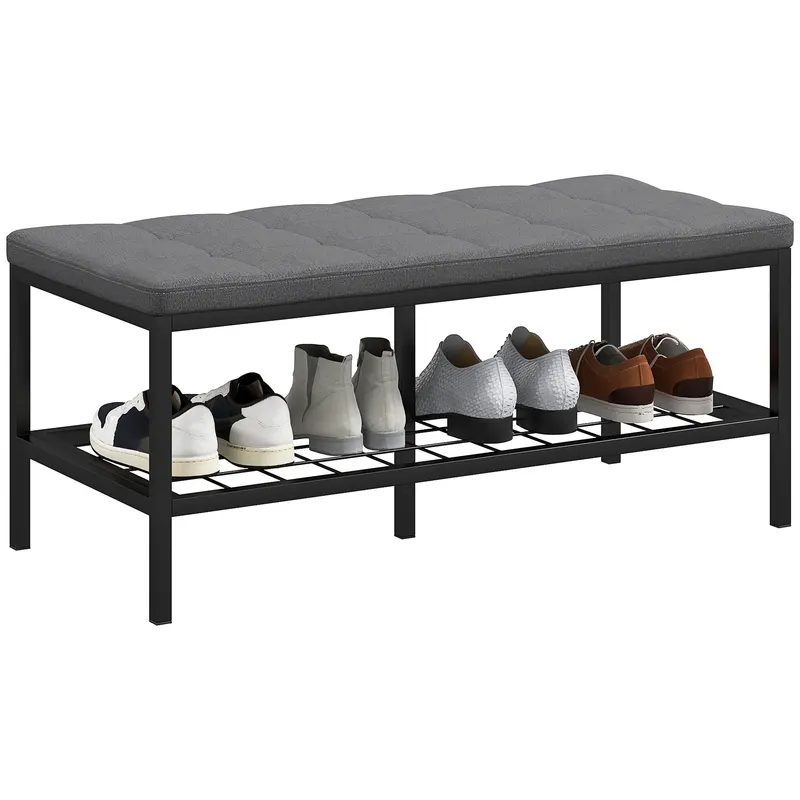 HOMCOM Banc de pantofi cu pernă rembursată și raft de depozitare, banc de intrare pentru hol, cameră, 90x41x40 cm, gri | Romania