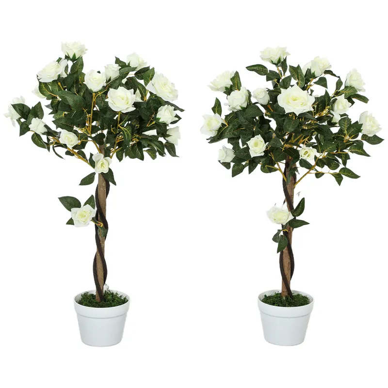 Outsunny Plantă Artificială de Trandafir cu 21 de Flori Ø18x90 cm Portocaliu cu Vas | Romania
