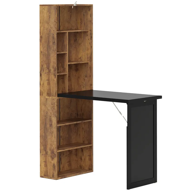 HOMCOM Birou Modern Pliabil cu Bibliotecă și Tablă, din Lemn și Metal, 98x51x153 cm, Maro Rustic | Romania
