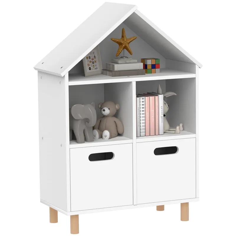 AIYAPLAY Bibliotecă pentru copii mobilier de depozitare pentru copii 3 nivele cu două sertare formă de casă 63,7 x 29,7 x 89 cm alb | Romania