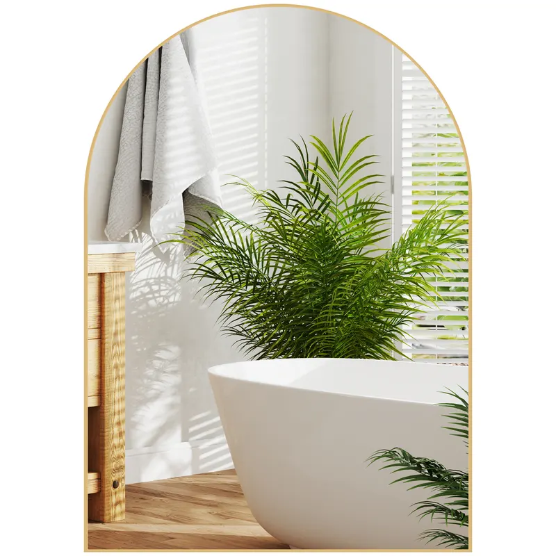 HOMCOM Oglindă murală curbată oglindă de baie cu cadru din aliaj de aluminiu pentru dormitor living intrare 50 × 70 cm aur | Romania
