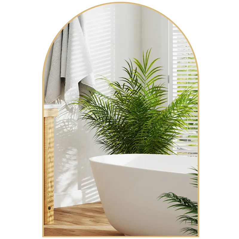 HOMCOM Oglindă murală arcuită oglindă de baie cu cadru din aliaj de aluminiu pentru dormitor living intrare 60 × 90 cm aur | Romania