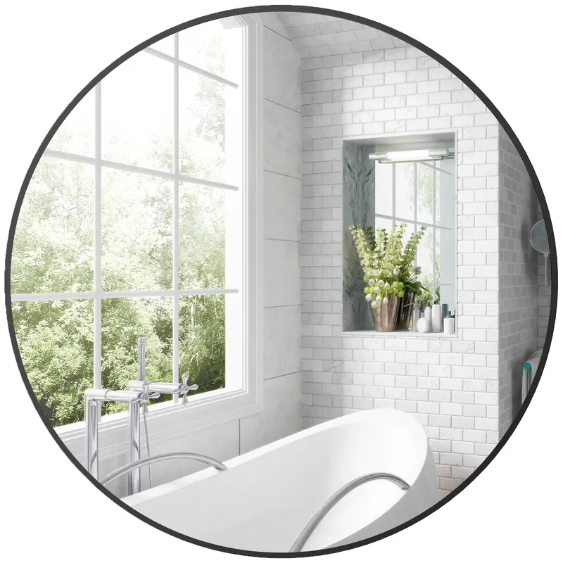 HOMCOM Oglinda rotunda oglinda baie cadru metalic usor de instalat, pentru dormitor, living, intrare, Ø 70 x 2,5 cm negru | Romania