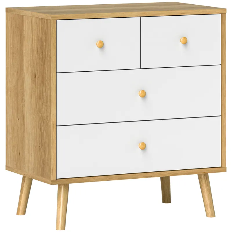 HOMCOM Cofraj cu 4 Sertare cu Finisaj Elegant și Capacitate Mare de Depozitare 60x35x65 cm Stejar și Alb | Romania