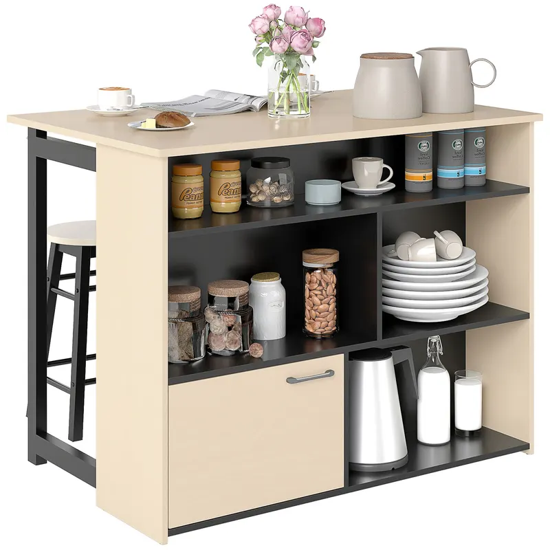 HOMCOM Set de bar 3 piese, Masă de bar cu placă pliabilă, 2 scaune de bar, 6 compartimente de stocare, negru+stejar, 116 x 70 x 89,5 cm | Romania