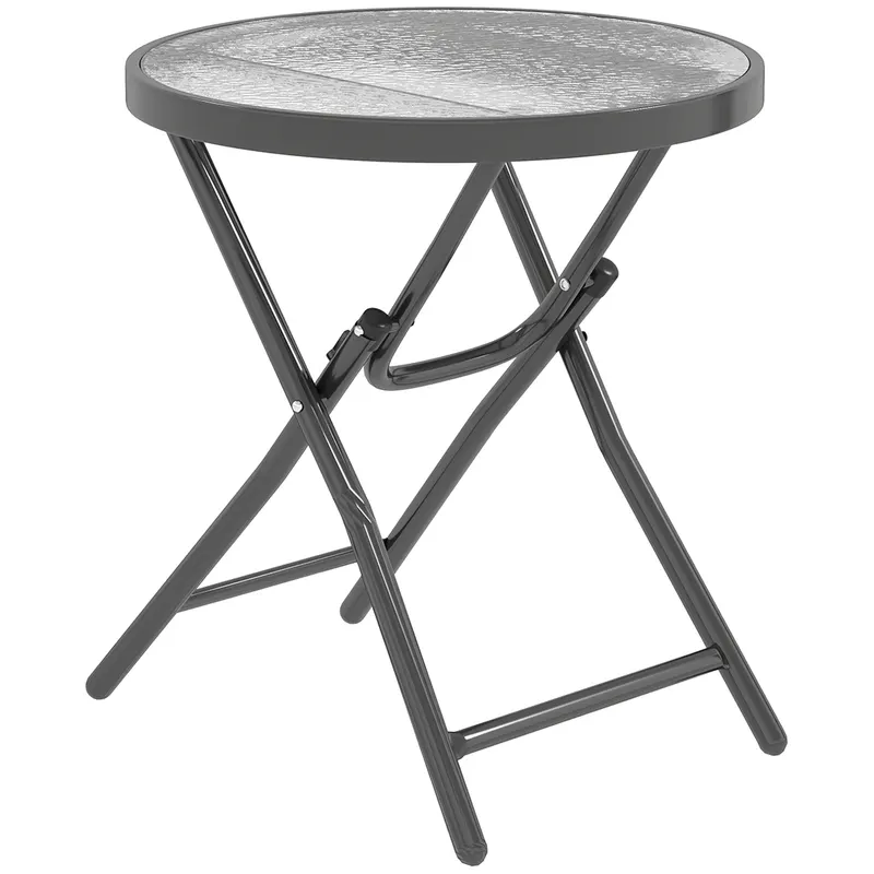 Outsunny Masa de cafea rotundă bistro pentru grădină Ø 60 x 50H cm pliabilă din metal negru cu blat de sticlă temperată negru | Romania