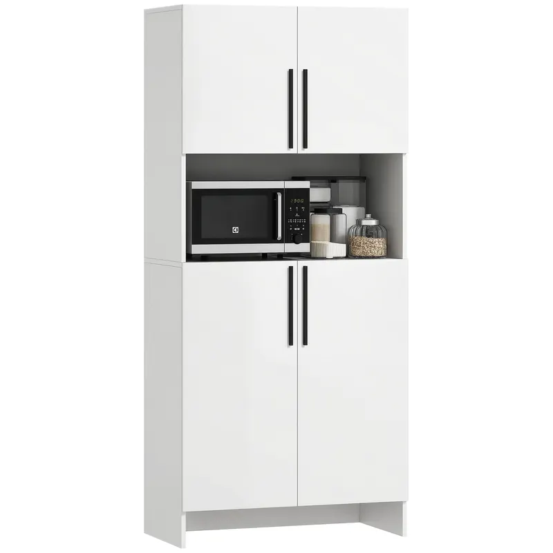 HOMCOM Dulap de Bucătărie, Dulap de Depozitare pentru Bucătărie, Living, Sufragerie, Dulap, Rafturi, Suport cuptor cu Microunde, Spăn, Alb | Romania