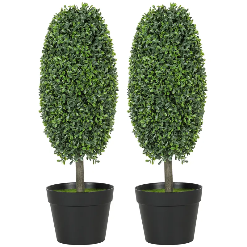 HOMCOM Set de 2 plante artificiale, Arbori de plastic rezistenți la UV în ghiveci, Plastica, Ciment, Verde | Romania